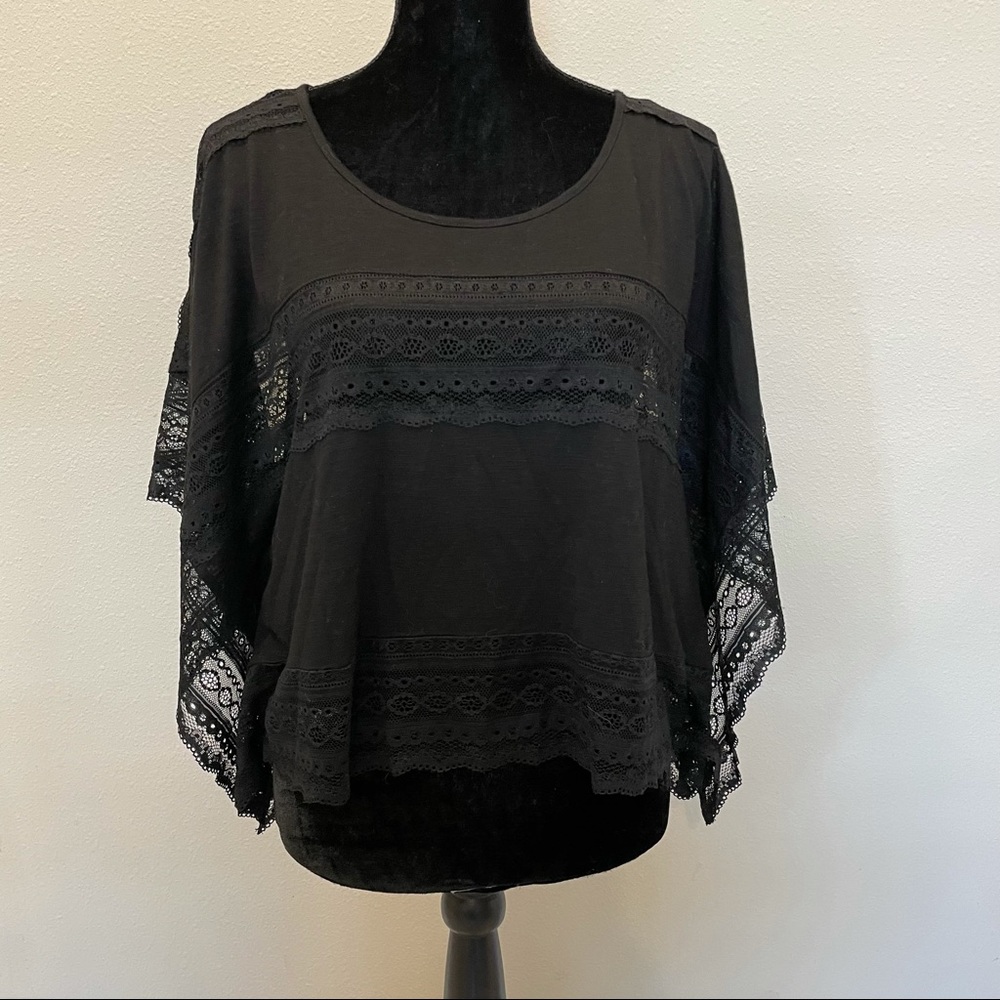 FREE PEOPLE Black Lace Short Sleeve Top